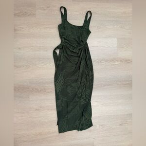 Mango MNG Olive Green Tropical Print Midi Dress